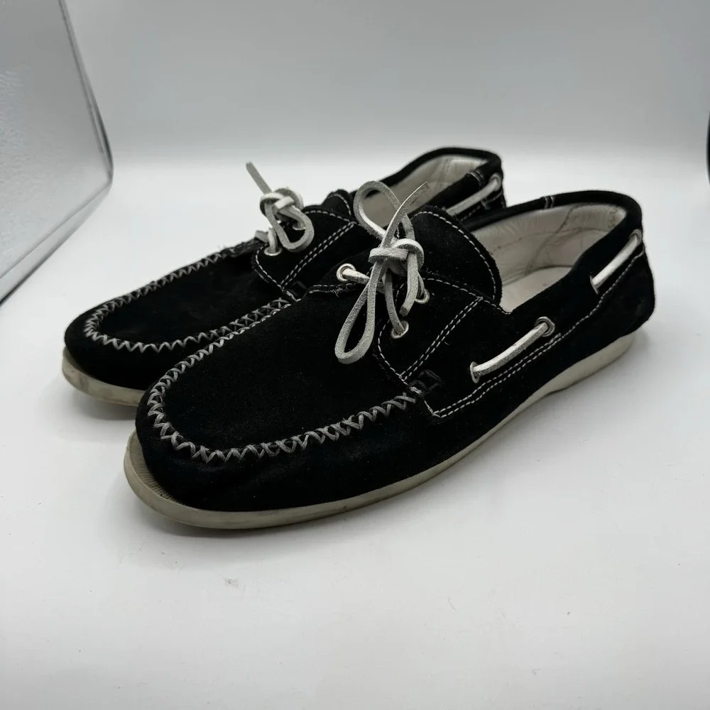 Del Toro Boat Shoes Men 8 Black Suede Leather Made In Italy Moccasin Loafers